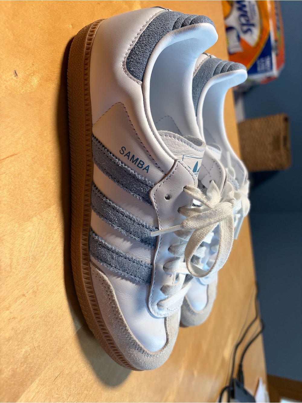 adidas Samba White with Light blue Suede and Gum Sole- worn once - Picture 5 of 5
